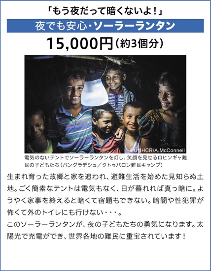 夜でも安心・ソーラーランタン 15,000円（約3個分）