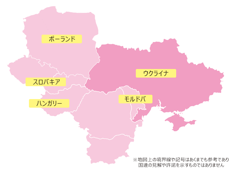 ウクライナと周辺国の地図